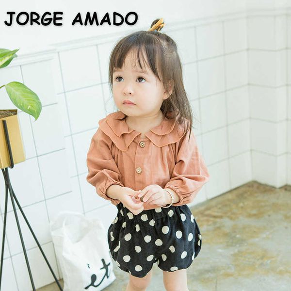 

wholesale spring korean style girls shirts peter pan collar blouses children fashion clothing e564 210610, White;black