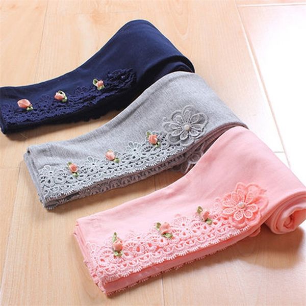 

girls winter leggings autumn baby girls kids pants pure color flower edge legging for girls cotton trousers dance pants 210303, Blue