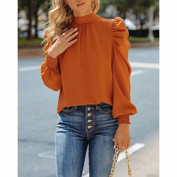 

women's blouse shirt plain high neck casual streetwear orange z9ua#, White