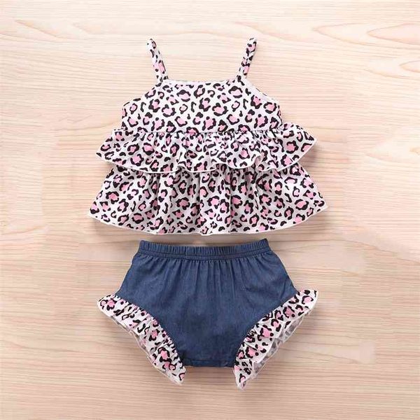 Abbigliamento per bebè estivo Kid Leopard Sling Top + Short 2 pezzi Vestiti per ragazza Set Costumi per neonati 210528