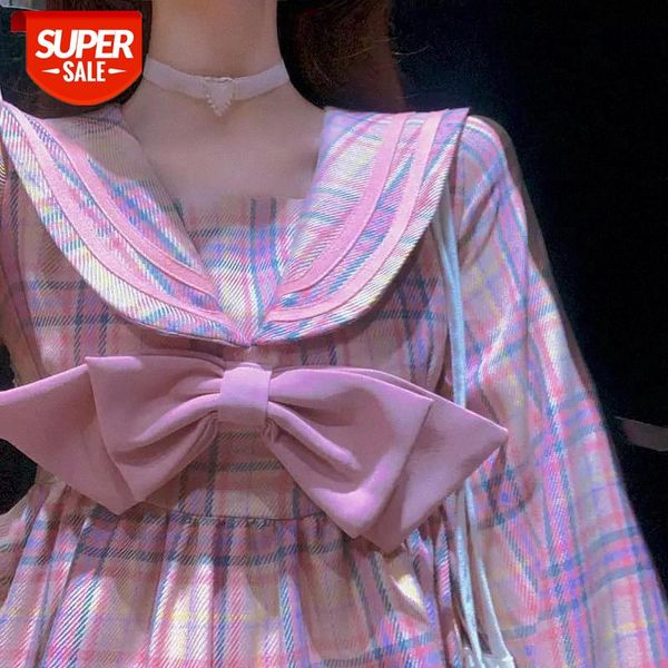 

women long-sleeved dress court college style navy collar sweet sailor suit fairy skirt french super fairy early autumn dress #6t4q, Black;gray