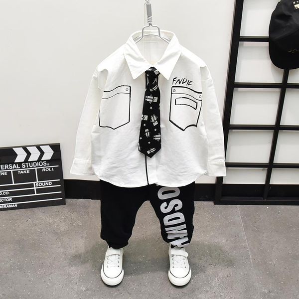 

clothing sets baby boy shirt suits springs autumn kids white and tie + pants 2pcs casual outfit children's suit 2-7year