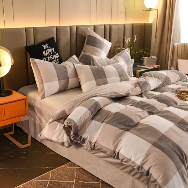 

bedding sets winter plush duvet cover set simple lattice flannel crystal bed sheet pillowcase 4-piece home textiles