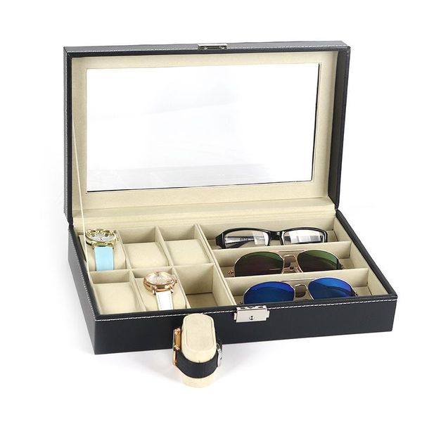 

jewelry pouches, bags 6+3 grids luxury pu leather watch box glasses display storage case eyeglasses sunglasses holder organizer gift, Pink;blue