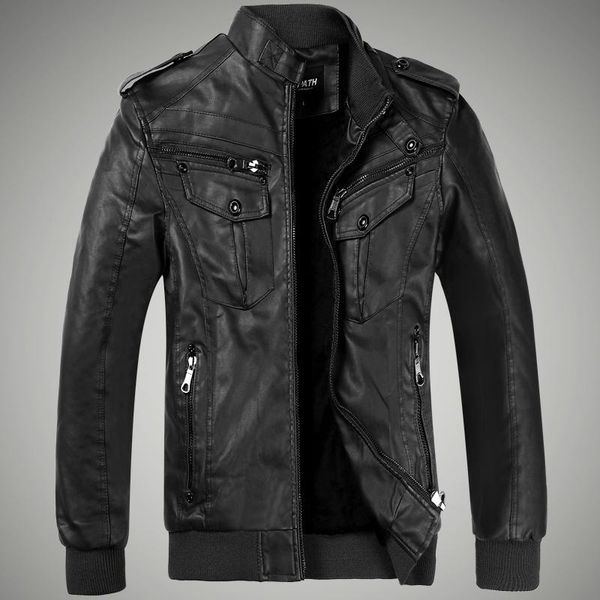 

motorcycle clothing men middle-aged short locomotive pu leather jacket plus velvet thickening daddy winter, Black