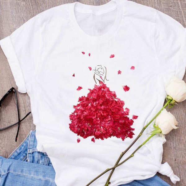 

women graphic 90s sweet love kawaii ladies clothes floral flower lady clothing female tees print t shirt womens t-shirt, White