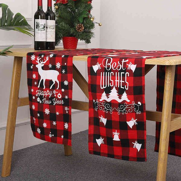 

christmas new decoration red and black plaid printed table flag dinner mat