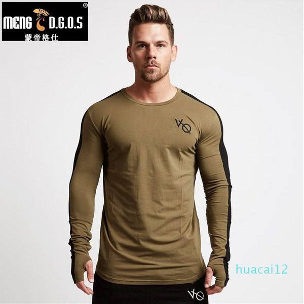

cotton t shirt gyms long sleeved raglan male sleeve men fitness workout clothing new fashion brand casual tees onafs, Black