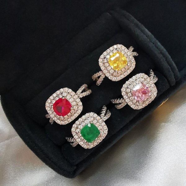 

cluster rings qglittering fashion 925 sterling silver square cubic zirconia crystal jewelry wedding accessories 2021 trend, Golden;silver