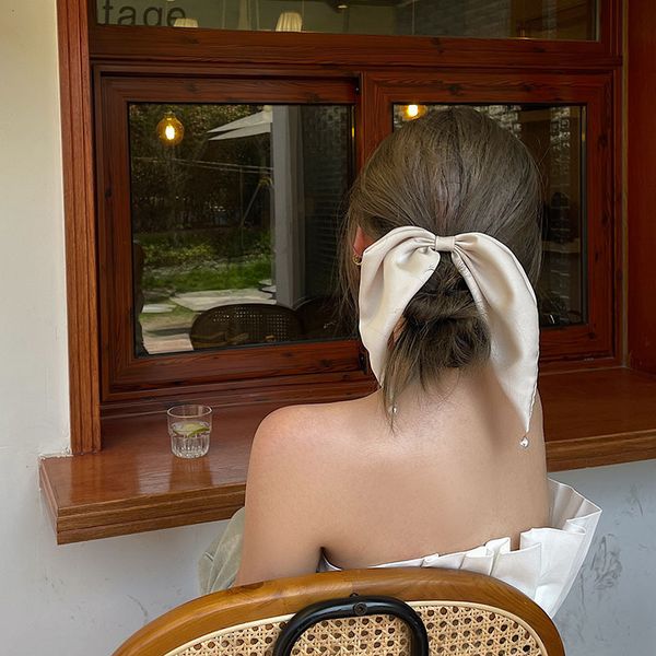 

temperament pearl bow hairpin net red headdress women's spring clip, Slivery;white