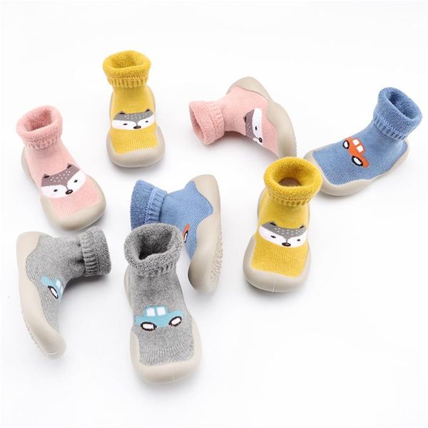 

first walkers infant toddler thicken keep warm soft bottom indoor cute cartoon pattern casual baby elastic long socks shoes