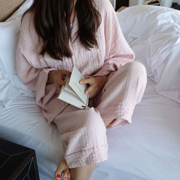 

spring ladies cotton pyjamas all women's color pink sleeve snug pants tender lingerie 4bmz, Black;red
