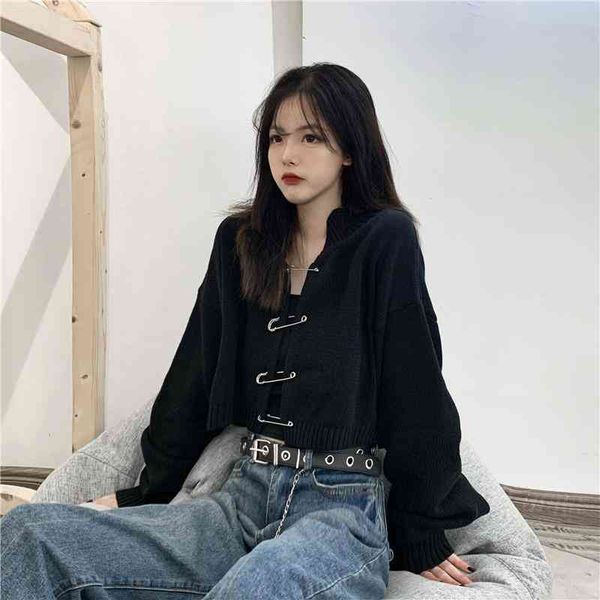 

women's sweaters suÃ©ter crop feminino preto, moda coreana, cardigan cortado, de alta qualida, solto, malha, outono vn0y, White;black