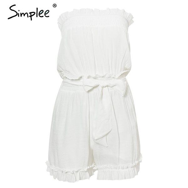 

women's jumpsuits & rompers simplee linen ruffled women playsuit elegant solid sashes short jumpsuit romper casual streetwear sleeveles, Black;white