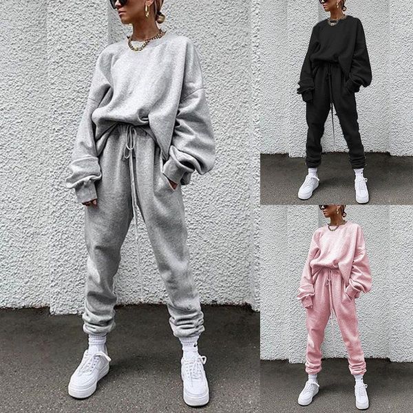 

women's tracksuits 2021 autumn thin loose solid color long-sleeved trousers casual suit women, Gray