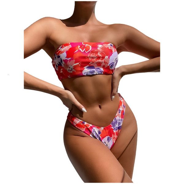 

saleflower print on bandeau bikini high taille push up padded summer badmode badsuit biquini women's beachwear, White;black