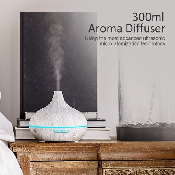 

humidifiers 300ml electric humidifier aroma oil diffuser ultrasonic white wood grain air purifier with 7 colors led lights for office home