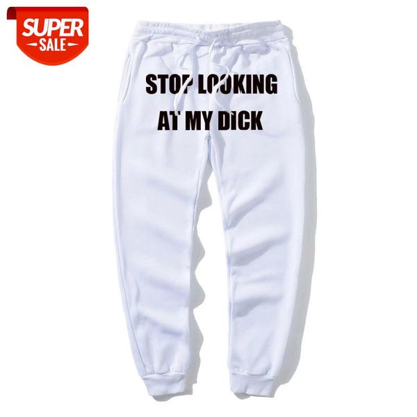 

casual men's pants letter slooking at my dick sweatpants female cotton joggers itself high waist trouser hip hop fitness #hm9o, Black