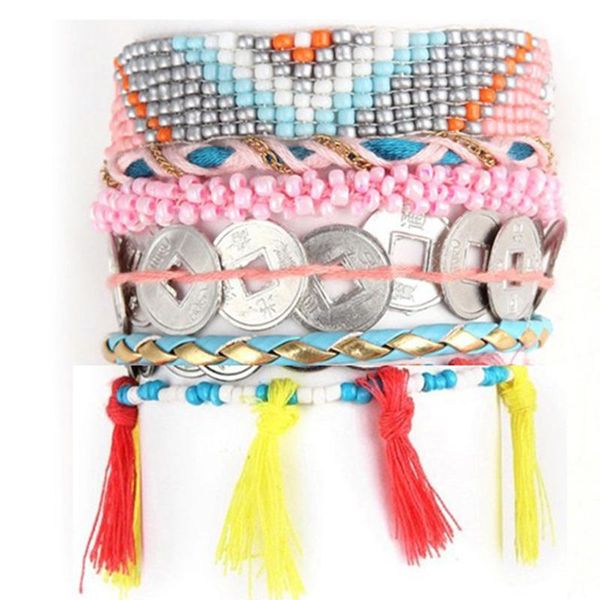 

tennis friendship bracelet bohemian multicolor knitted mini beads tassel magnetic wrap bangle women fashion jewelry, Golden;silver