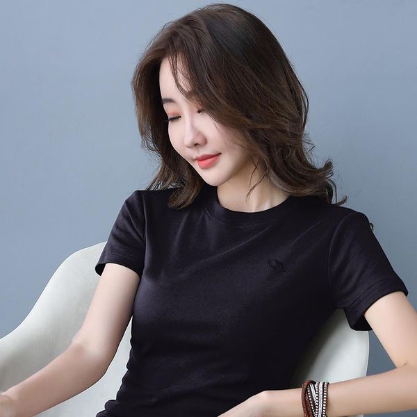 

women's t-shirt summer cotton slim woman embroidery tee shirt pink short sleeve tshirt women kawaii clothes, White