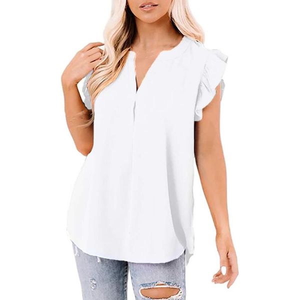 

women's blouses & shirts ruffle white and for ladies blusas feminina womens summer v neck tunic sleeveless solid loose