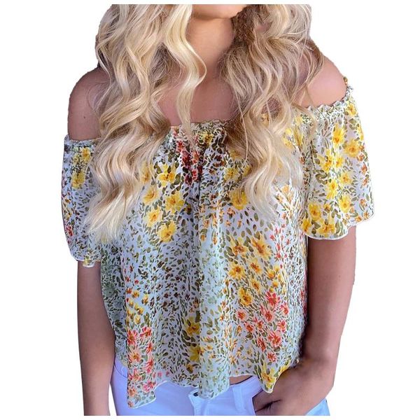 

women's blouses & shirts off shoulder yellow for female casual loose and comfortable gradient short-sleeved shirt camisas de mujer, White