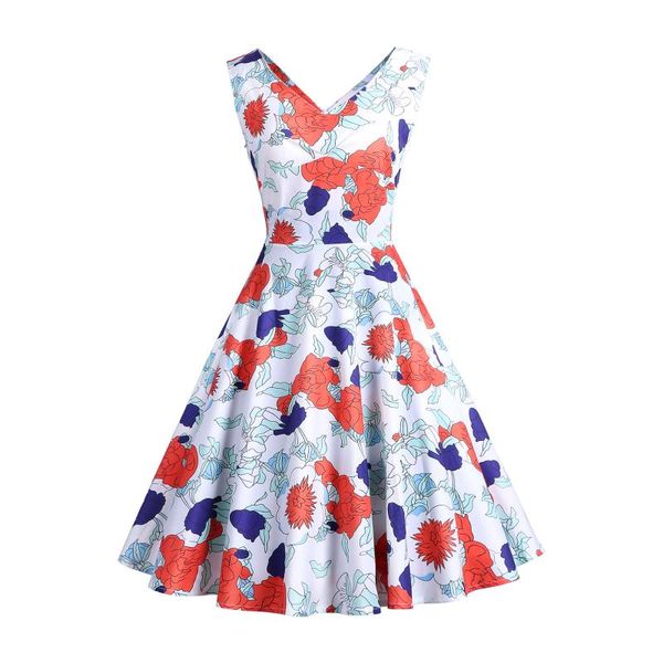 

casual dresses 2021 retro printed dress round neck waisted big, Black;gray