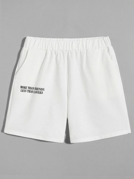 

men slogan graphic slant pocket track shorts d3nj#, Black