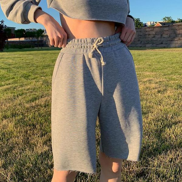 

women casual soild color pants loose knee length capris hight elastic waist with pockets ladies fashion short trousers, Black;white