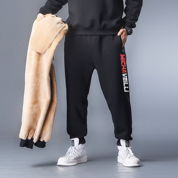 

2021 new xl-7xl veet thicken men casual jogger warm fur sweatpants fleece elastic waist trousers tr zc8j, Black