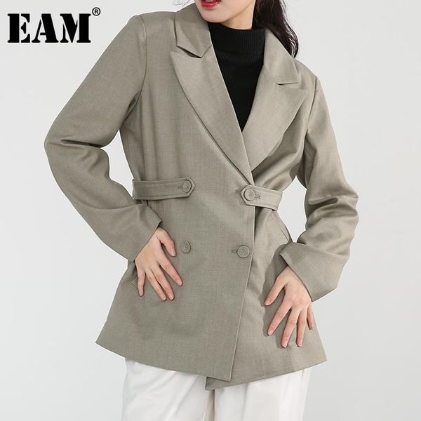 

women's suits & blazers [eam] women green double breasted leisure blazer lapel long sleeve loose fit jacket fashion spring autumn 2021, White;black