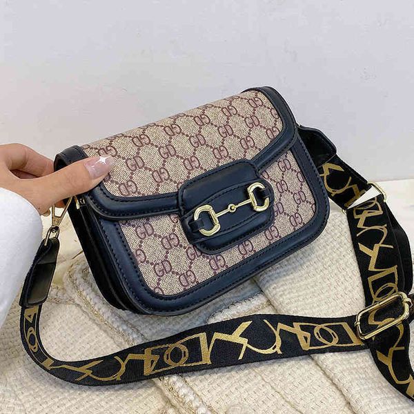 

design handbag bag women 2021 new saddle single cross carrying small square portable wide shoulder belt color contrast women's bag y76u