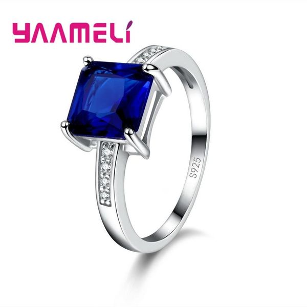 

cluster rings 925 sterling silver ring elegant mysterious style square deep ocean blue stone crystal for women dance party beach gifts, Golden;silver