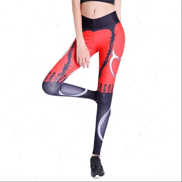 

push up leggings women devil heart printed pants high waist gothic leggings workout fitness running mujer breathable party, Black