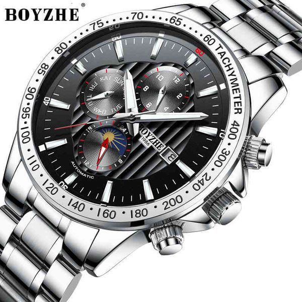 

mechanical relogio 2019 masculino boyzhe automatic business gentlemen clocks fire luxury waterproof wristwatch clock men, Slivery;brown