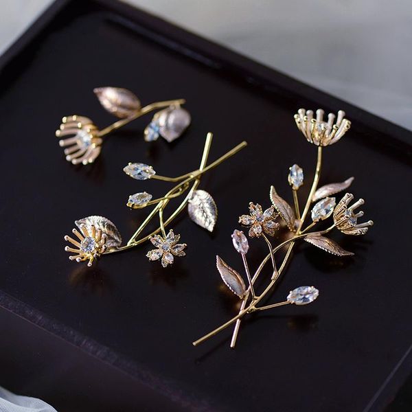 

hair clips & barrettes flower leaf pins crystal rhinestones headpiece headdress women brides hairpin bridal jewelry wedding accessories, Golden;silver