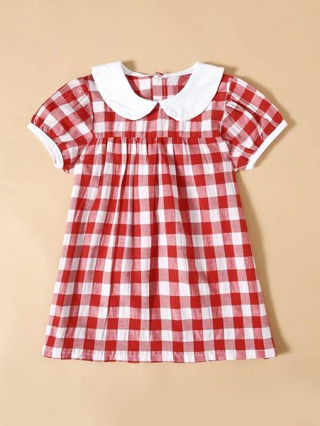 

toddler girls gingham contrast doll collar dress she, Red;yellow