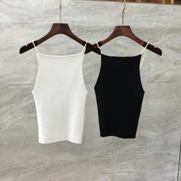 

2021 new preto e branco malha tanque prola cinta mangas sem costas pycx, White