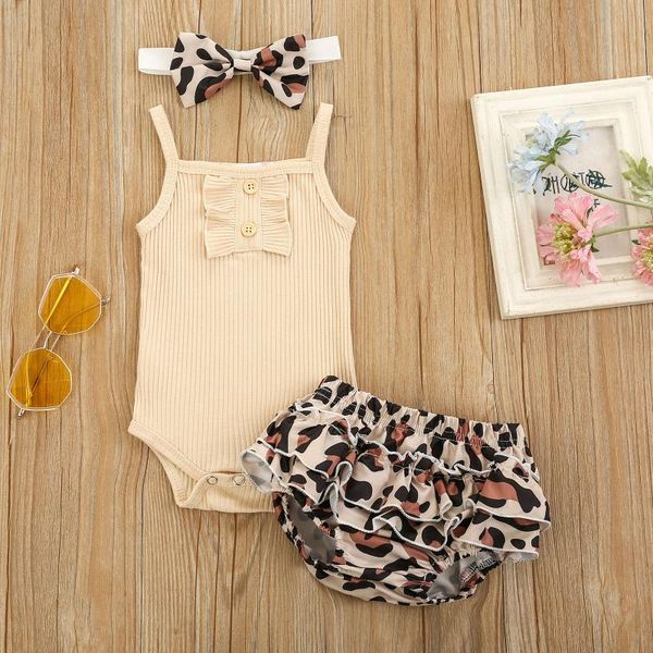 

clothing sets infant baby girls clothes 3pcs ruffles solid strapless romper floral/leopard shorts headband, White