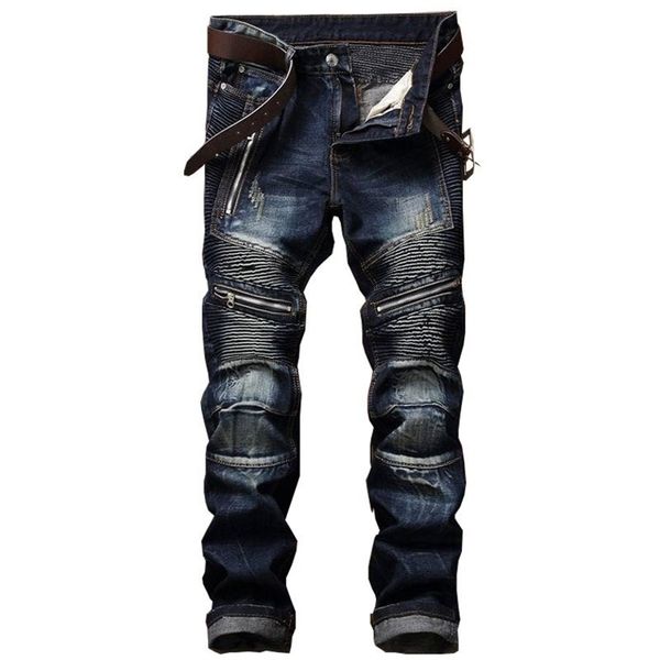

men's jeans european american slim zipper leisure cotton straight-tube washed trousers sale 210723, Blue