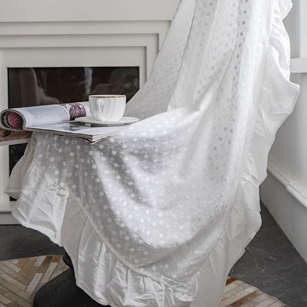 

curtain & drapes cilected white cotton hollow embroidery ruffle semi-shading living room bedroom bay window wear rod
