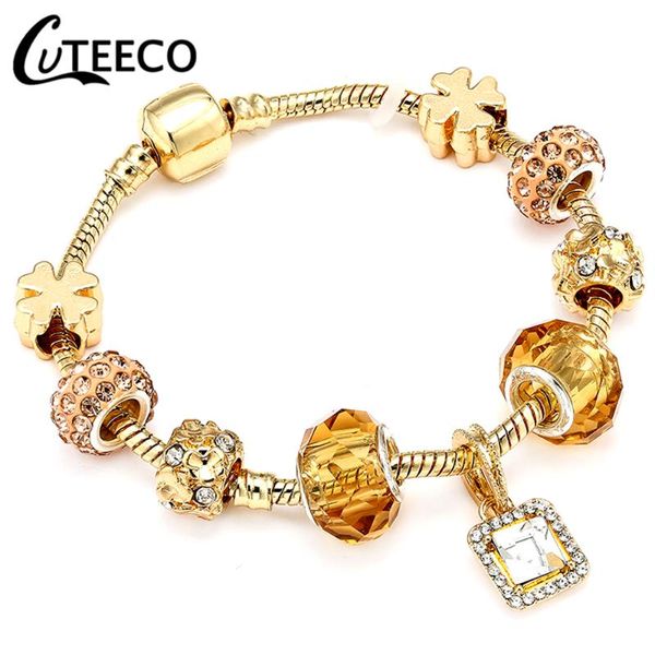 

charm bracelets cuteeco gold silver color crystal pendant bracelet fashion brand for women statement jewelry gift, Golden;silver