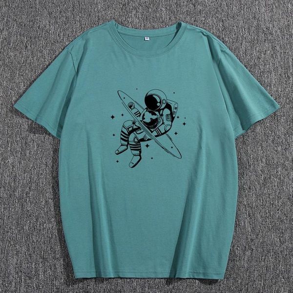 

men's t-shirts summer 100% cotton t-shirt short sleeve astronaut print casual male fashion graphic tshirt men loose daily regular tee t, White;black