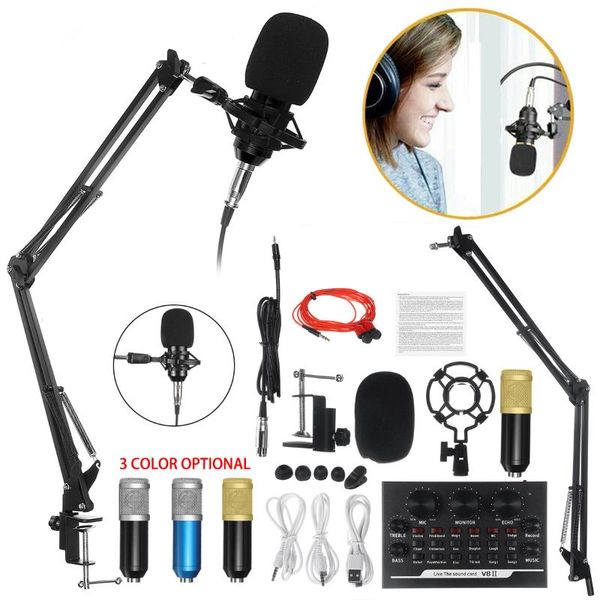 

bm800 karaoke condenser microphone mic for pc studio microphone braodcasting singing recording karaoke kit with v8 sound card