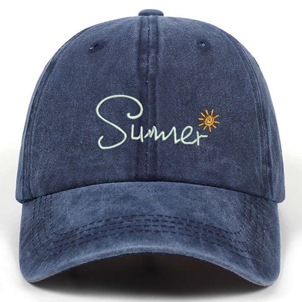 

new washed cotton summer embroidered baseball cap duck tongue dad cap, Blue;gray