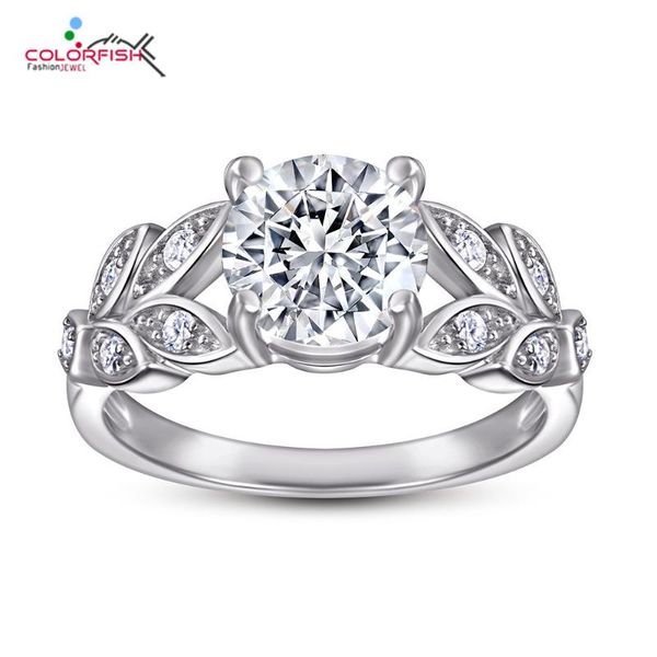 

cluster rings colorfish 100% 925 sterling silver plants leaves design fashion wedding engagement jewelry for women 2ct zirconia gem ring, Golden;silver