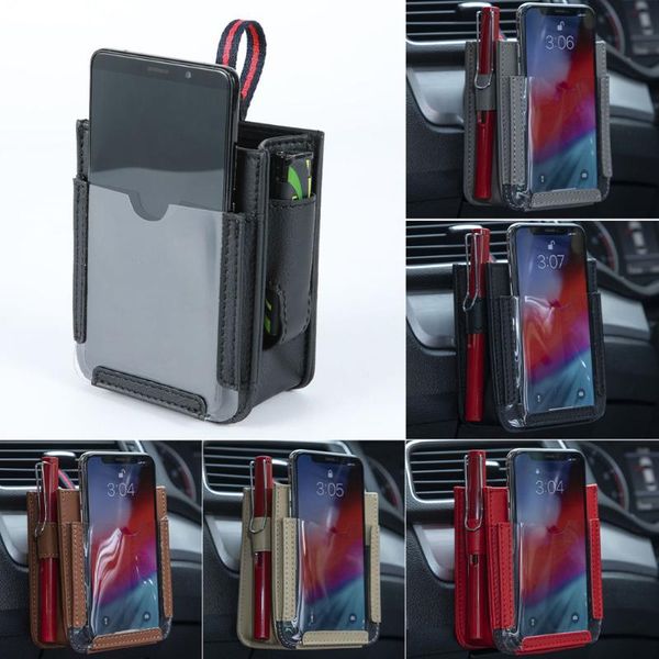 

car organizer air vent outlet pocket multi-function a/c hanging leather storage bag phone holder interior accessories