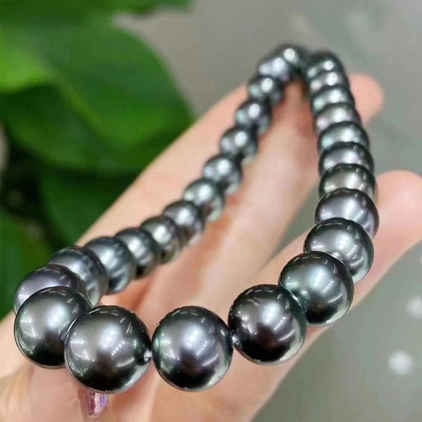 

chains hengsheng natural ocean deep green pearl necklace jewelry, 8-10mm tahiti round for women's birthday anniversary gift, Silver