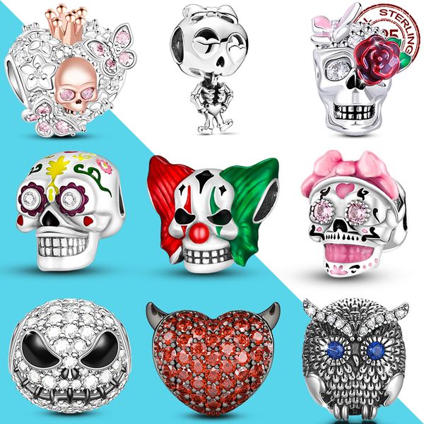 Authentic 925 Silver Joker Crânios Fit Originais Pandora Charme Pulseira DIY Halloween Abóbora Coco Fine Jewelry Presente