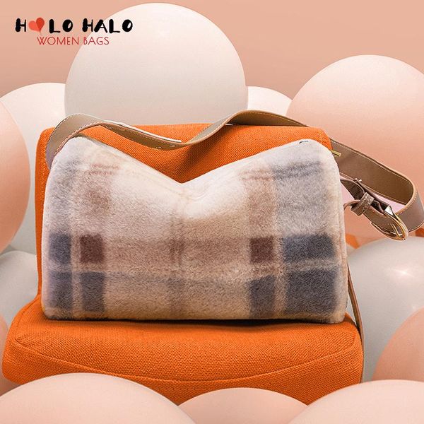 

evening bags fashion female plush shoulder casual purses and handbags simple solid color contrast stripe designer bag 2021